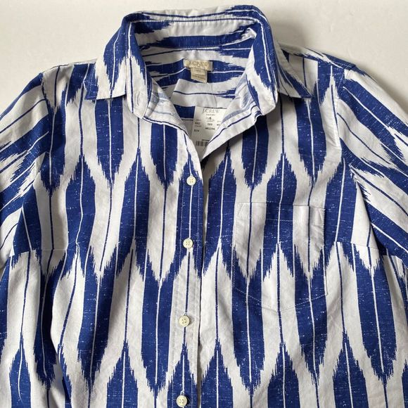 J Crew Factory Dress Shirt Womens XS Multicolor Blue White Geometric NWT Flaw - Picture 4 of 16